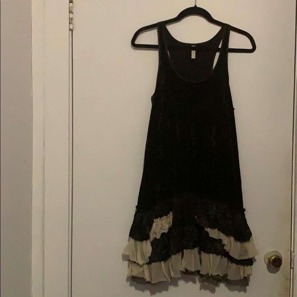 Free people black velvet dress with ruffles